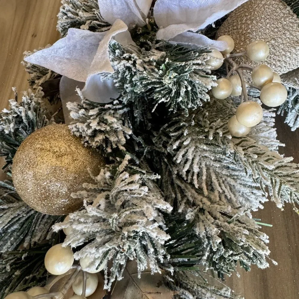 Martha Stewart Christmas Holiday Flocked Pine Vertical Winter Wreath Swag